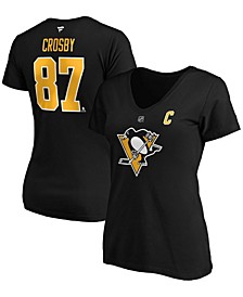 Women's Sidney Crosby Black Pittsburgh Penguins Authentic Stack Name Number V-Neck T-shirt