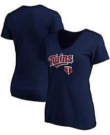 Women's Navy Minnesota Twins Team Logo Lockup V-Neck T-shirt