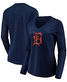 Women's Navy Detroit Tigers Core Team Long Sleeve V-Neck T-shirt