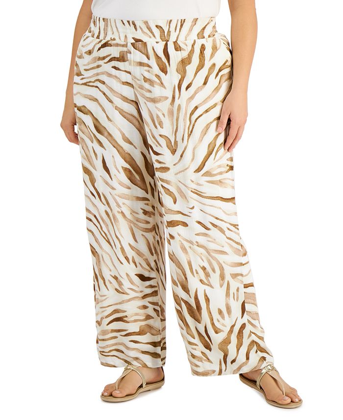 Jm Collection Petite Glam Animal-Print Wide-Leg Pants, Created for Macy's