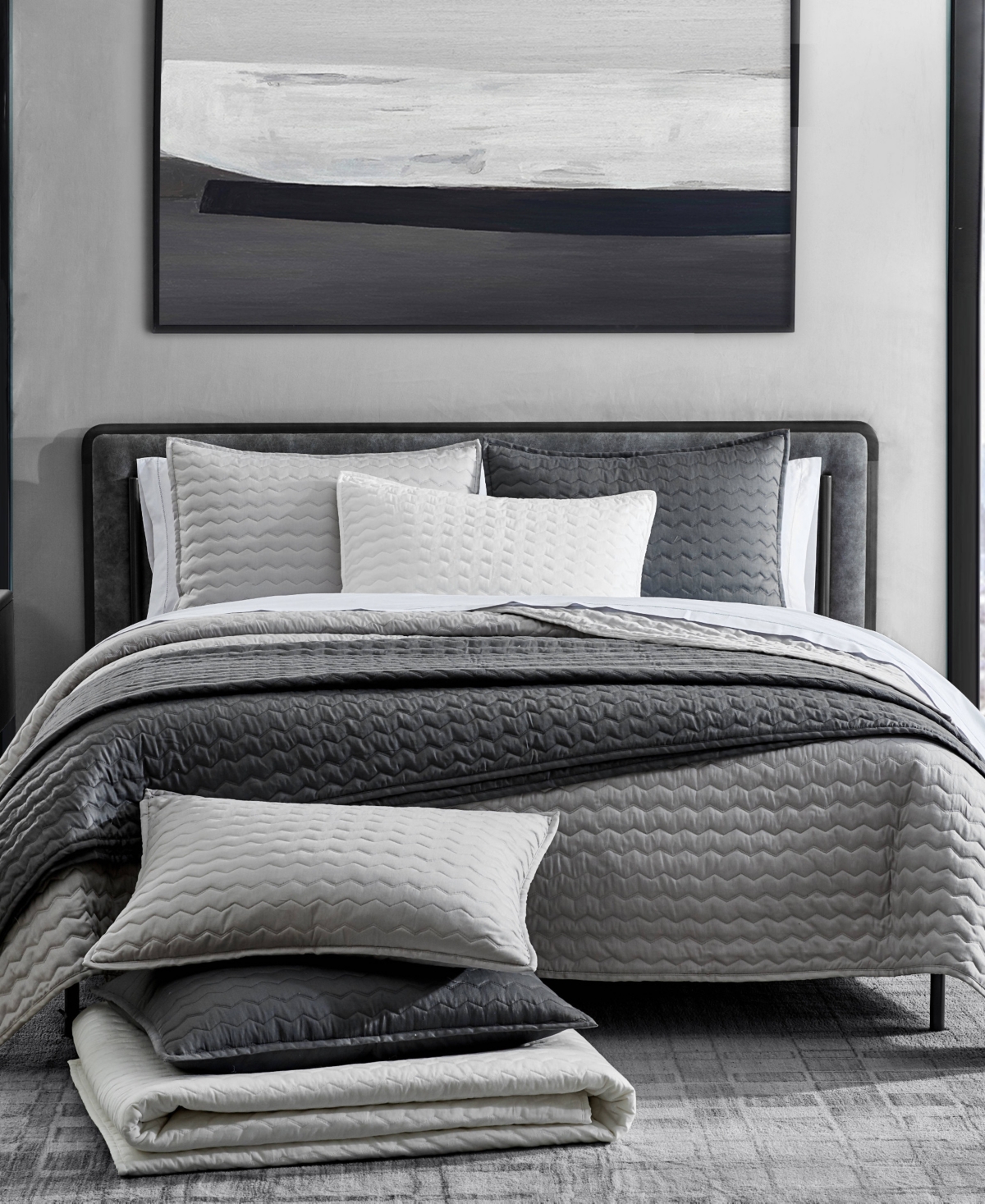 Vera Wang Herringbone Stitch Cotton 3 Piece Quilt Set,