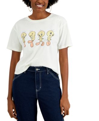 Warner Brothers - Juniors' Tweety Poses Cropped Graphic T-Shirt