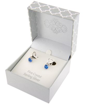 Fine Crystal 6mm Drop Hoop Earrings in Sterling Silver