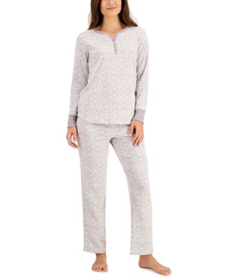 Charter Club Thermal Fleece Printed Pajama Set, Created for Macy's - Macy's