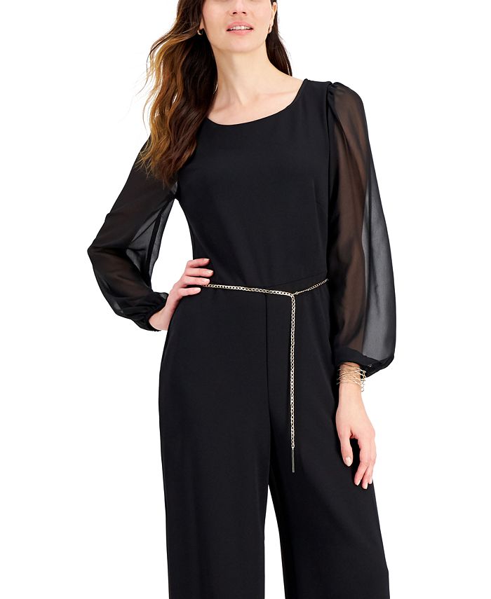 Connected ChainBelt SheerSleeve Jumpsuit & Reviews Pants & Capris