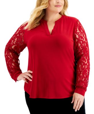 plus size red lace top