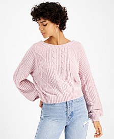 Juniors' Tie-Back Cable-Knit Chenille Sweater