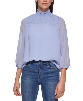 Calvin Klein - 3/4 Sheer Sleeve Mock Neck Blouse