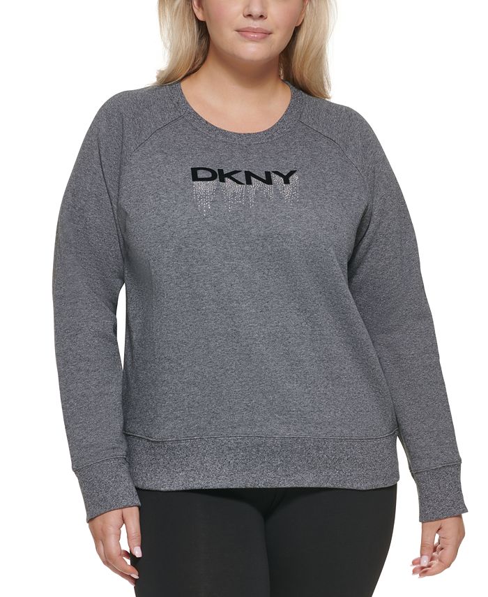 DKNY Plus Size Embellished French Terry Logo Top - Macy's