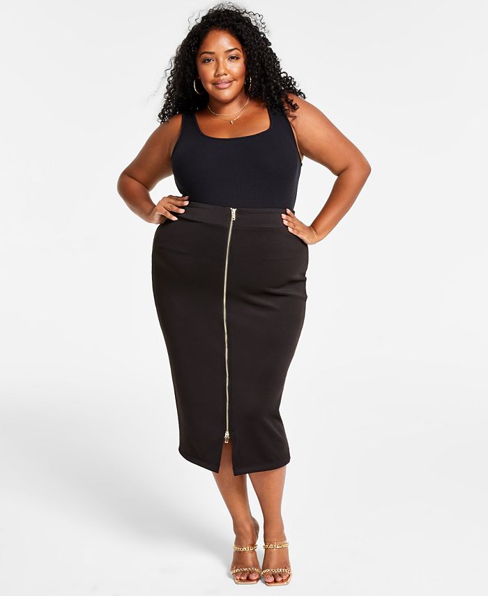 Nina Parker Trendy Plus Size Scuba Zip Skirt, Created for Macy's - Macy's