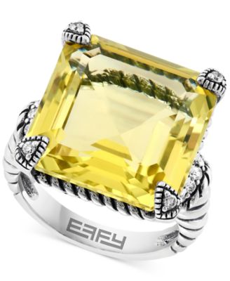 EFFY Collection - Lemon Quartz (15-5/8 ct. t.w.) & Diamond (1/4 ct. t.w.) Statement Ring in Sterling Silver
