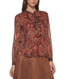 Printed Ruffled Sheer-Sleeve Top