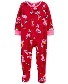 Baby Girls 1-Piece Christmas Flamingo Fleece Footie Pajamas