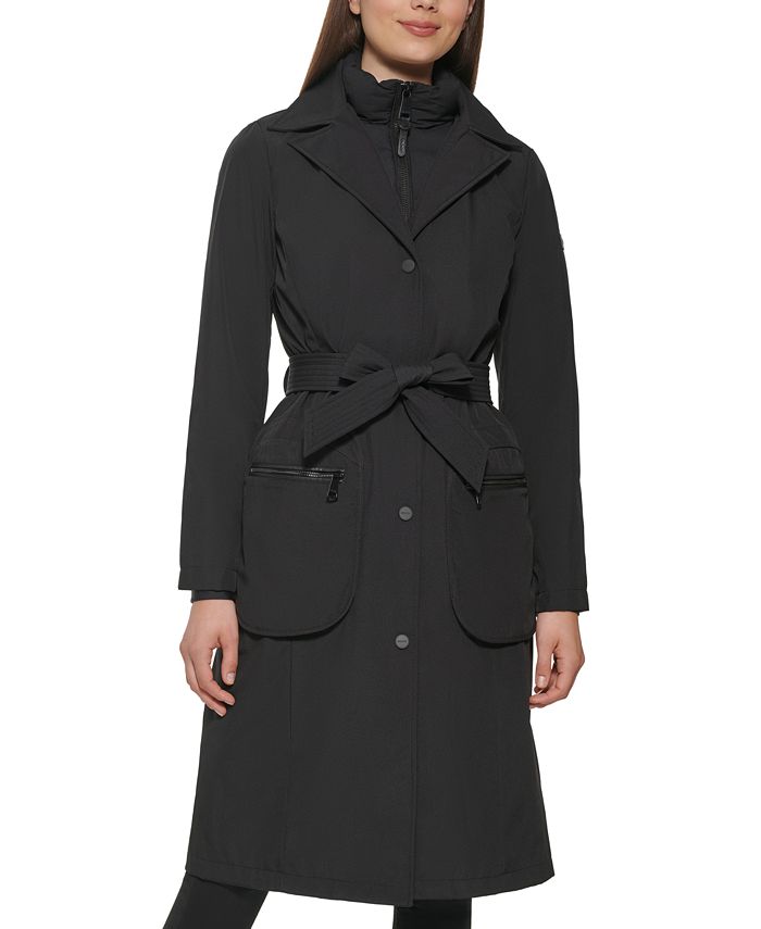 DKNY Bibbed Belted Hooded Trench Coat - Macy's