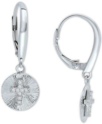 Cubic Zirconia Cross Disc Drop Earrings