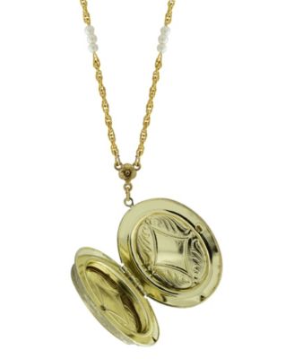 14k Gold-tone Imitation Pearl Chain Locket
