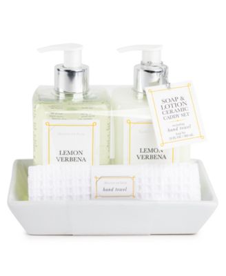 Maison de Base - Hand Soap, Lotion and Towel in Angled Ceramic Caddy- Lemon V