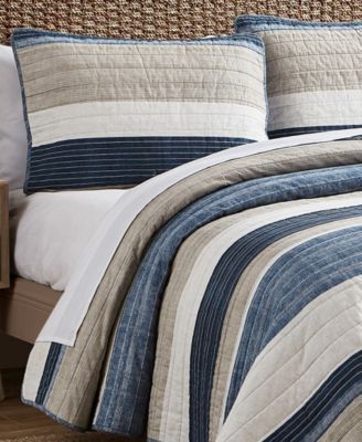 Ridgeport Blue Cotton Reversible 3 Piece Quilt Set, Full/Queen