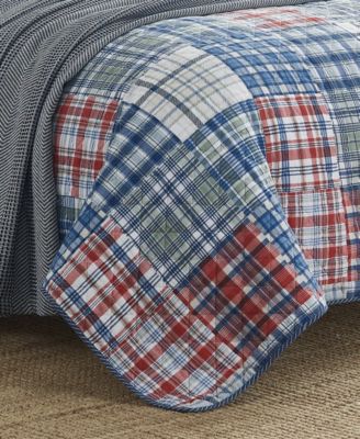 Raeford Blue Cotton Reversible 3 Piece Quilt Set, King