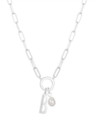 Photo 1 of UNWRITTEN Cubic Zirconia Initial & Freshwater Pearl 18" Pendant Necklace in Silver Plate
Freshwater pearl: 6mm
Set in fine silver plate or 14k gold flash-plated metal; cubic zirconia
Approx. length: 18"; approx. drop: 3/4"
Spring ring closure