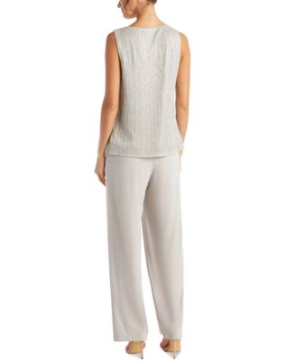 Petite 3-Pc. Metallic Jacket, Necklace Top & Pants Set