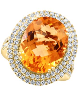 EFFY&reg; Citrine (9-1/3 ct. t.w.) & Diamond (1 ct. t.w.) Halo Ring in 14k Gold