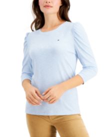 Three-Quarter Sleeve Puffed Shoulders Top