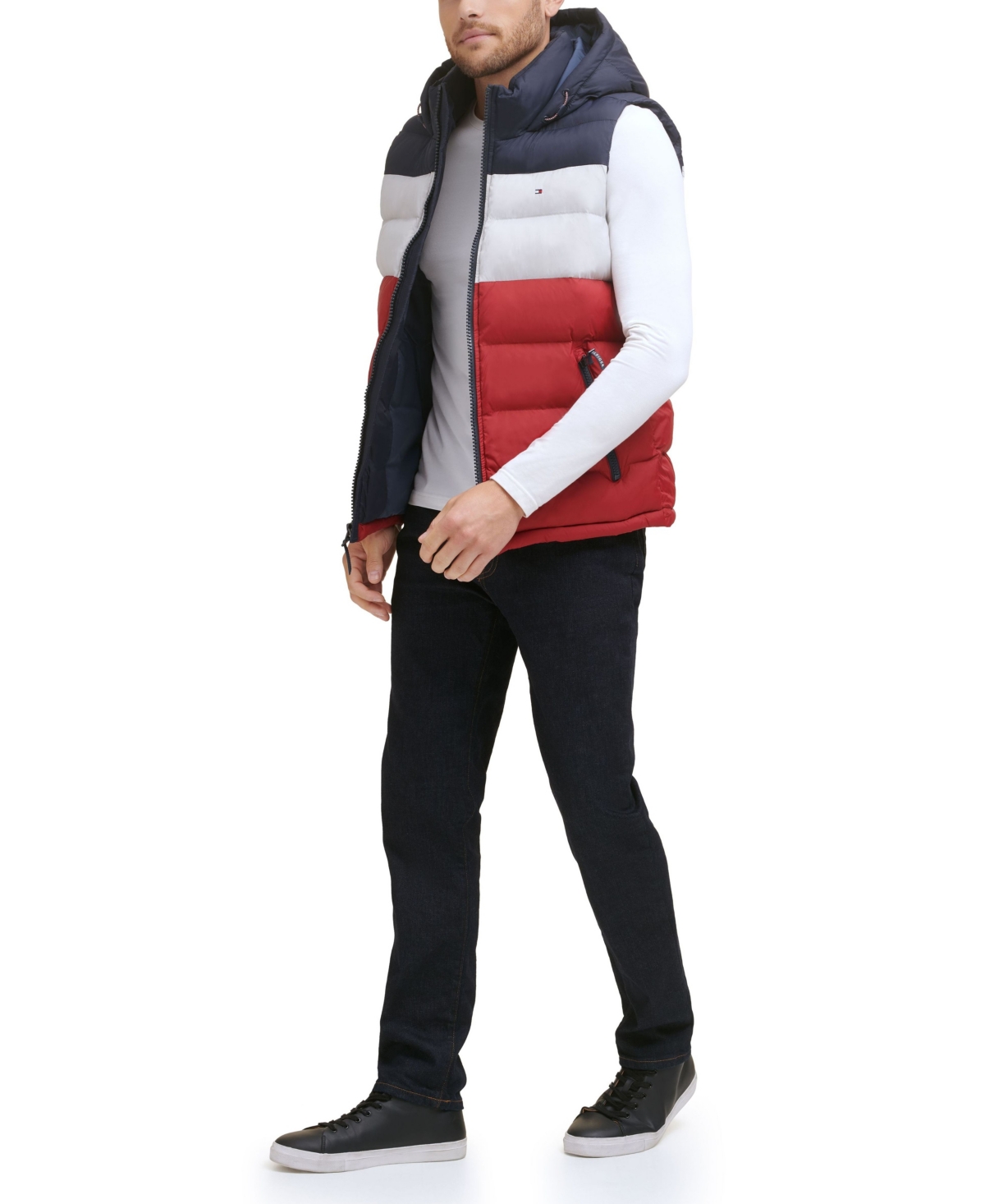 Tommy Hilfiger Men's Classic Quilted Puffer Vest Jacket In Midnight,ice,red