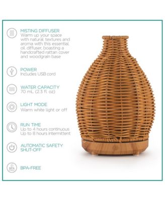 SpaRoom Boho Natural Rattan Ultrasonic Essential Oil Aromatherapy ...