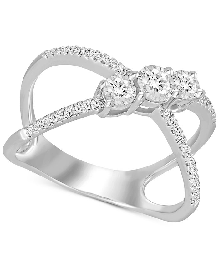 Macy's - Diamond Three Stone X Ring (1/2 ct. t.w.) in 10k White Gold