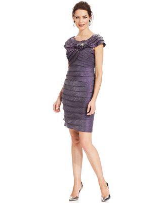 London Times Cap-Sleeve Rosette Tiered Dress - Dresses - Women - Macy's