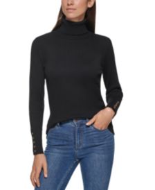 Button Sleeve Turtleneck Sweater