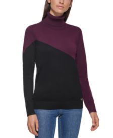 Asymmetrical Colorblock Turtleneck Sweater