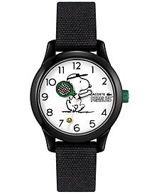 Kids' 12.12 Peanuts Black Cotton Strap Watch 32mm, Created for Macy's