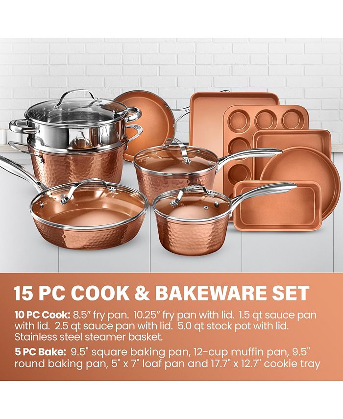 Gotham Steel Hammered 15Pc. Complete Cookware and Bakeware Set Macy's