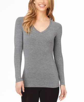Cuddl Duds - Petite SoftWear with Stretch Long Sleeve V-Neck Top