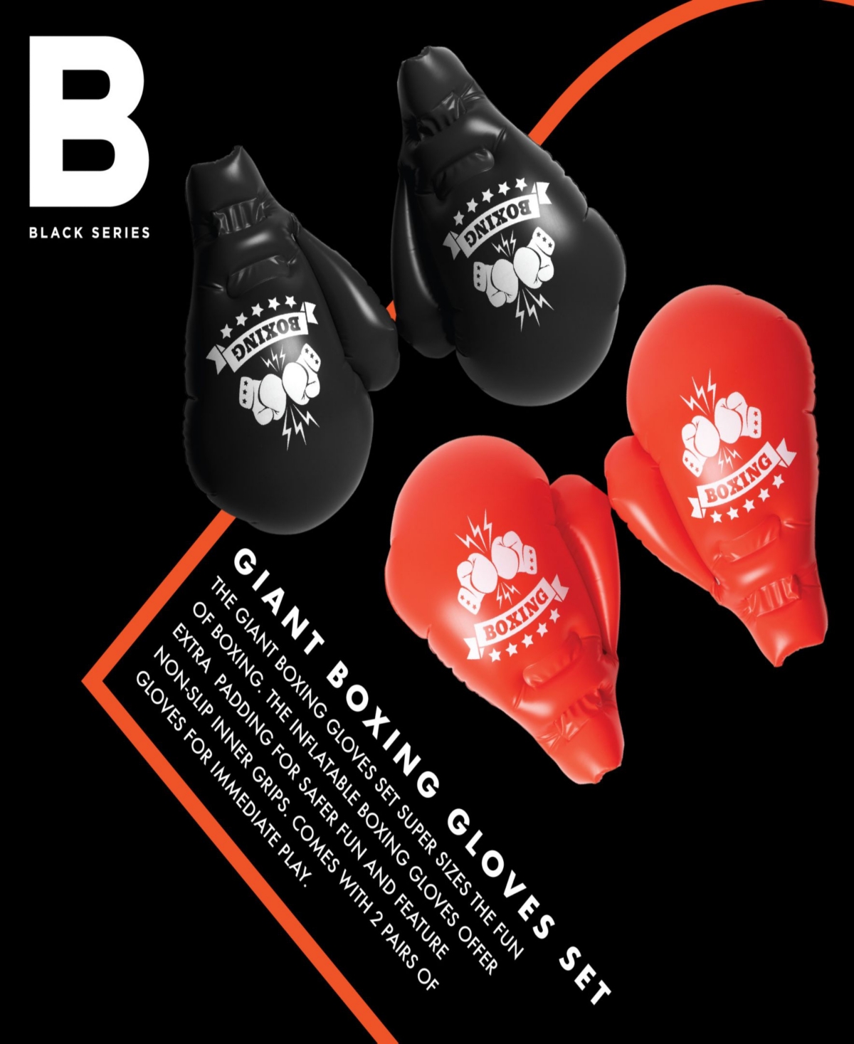 Black Series Giant Inflatable Boxing Gloves, Set of 4 - Red and Black