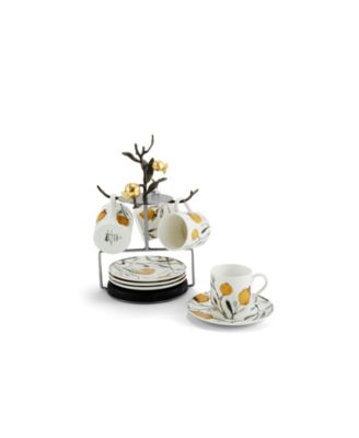 Pomegranate 9 Piece Demitasse Cups and Stand Set