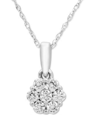 Macy's - Diamond Cluster 18" Pendant Necklace (1/4 ct. t.w.) in 14k White Gold