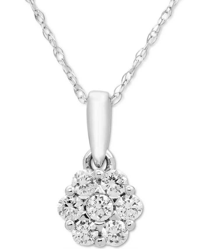 Macy's - Diamond Cluster 18" Pendant Necklace (1/4 ct. t.w.) in 14k White Gold