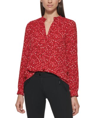 Karl Lagerfeld Paris Long Sleeve V-Neck Ruffled Blouse - Macy's