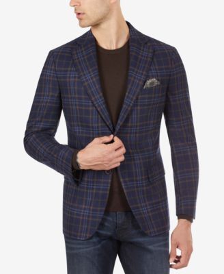 Tallia - Men's Slim-Fit Navy & Brown Plaid Sport Coat