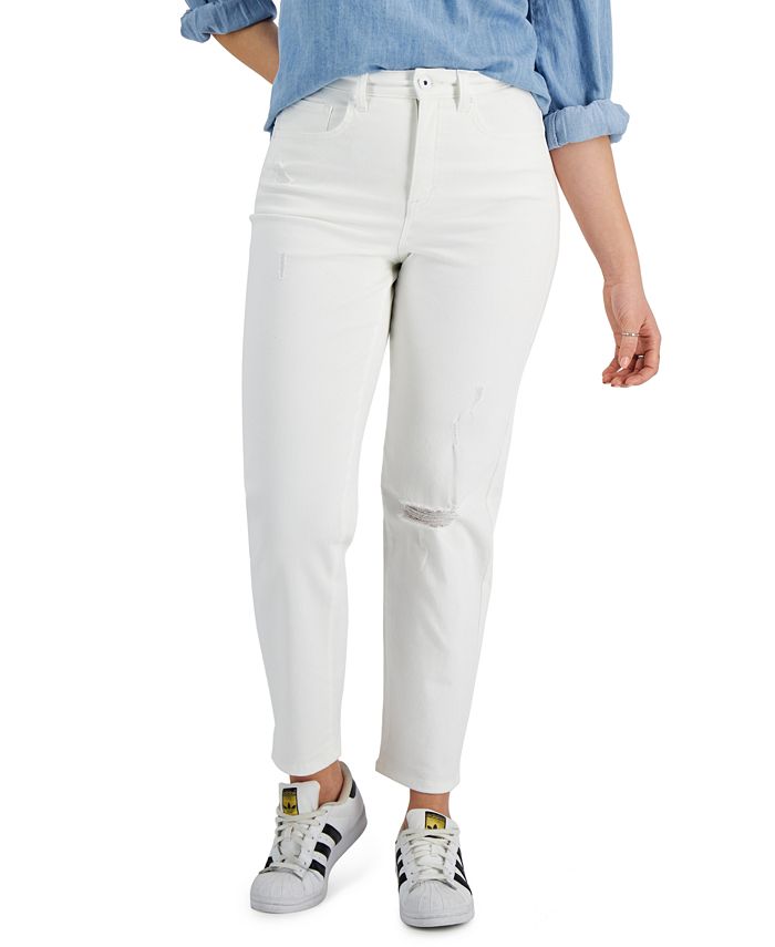 Style & Co Women's Destructed Straight-Leg Mom Jeans, Created for Macy ...