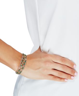 Emerald (1-7/8 ct. t.w.) & White Topaz (1-5/8 ct. t.w.) Openwork Cuff Bangle Bracelet in 14K Gold-Plated Sterling Silver