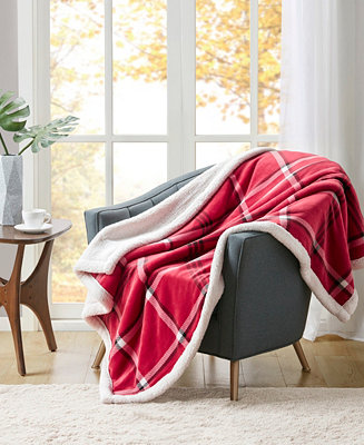 Martha Stewart Collection Classic Plaid Reversible Sherpa Throw, 50 x 60,  Created For Macy's - Macy's