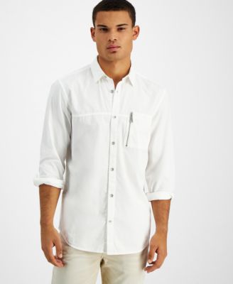 INC International Concepts - Men's Regular-Fit Pieced Zip-Pocket Shirt