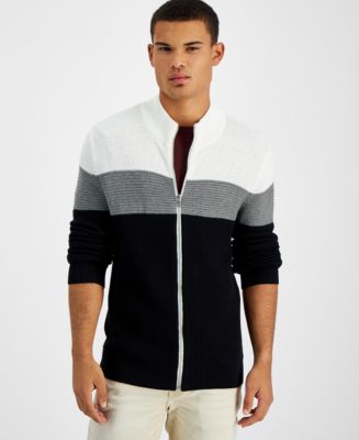I.N.C. International Concepts Men's Cotton Colorblocked Full-Zip Sweater,  Created for Macy's - Macy's