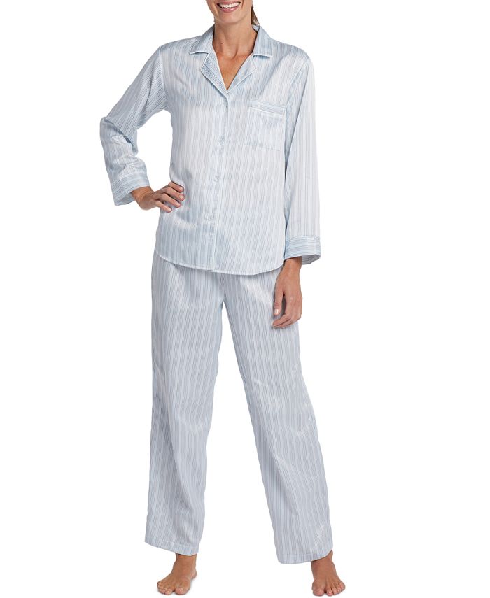 Miss Elaine Brushed Back Satin Notch-Collar Pajama Set - Macy's