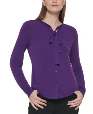 Calvin Klein - Tie Neck Button Front Top