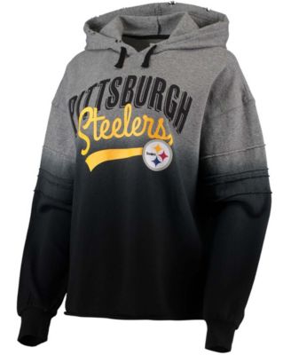 Women's Heather Gray, Black Pittsburgh Steelers Superstar Dip-Dye Crop Pullover Hoodie
